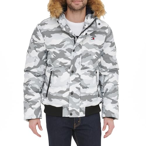 Tommy Hilfiger Herren Quilted Arctic Cloth Snap Front Snorkel Bomber Jacket Parka, Camouflage weiß, XX-Large von Tommy Hilfiger