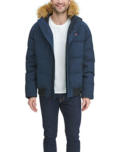 Tommy Hilfiger Herren Quilted Arctic Cloth Snap Front Snorkel Bomber Jacket Parka, Navy, Klein von Tommy Hilfiger
