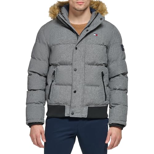 Tommy Hilfiger Herren Quilted Arctic Cloth Snap Front Snorkel Bomber Jacket Parka, grau meliert, X-Klein von Tommy Hilfiger