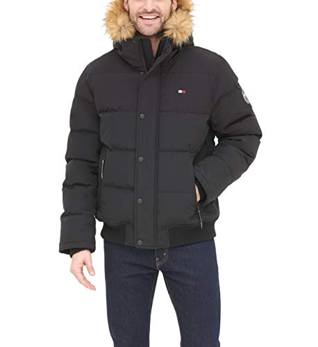 Tommy Hilfiger Herren Quilted Arctic Cloth Snap Front Snorkel Bomber Jacket Parka, schwarz, XX-Large von Tommy Hilfiger