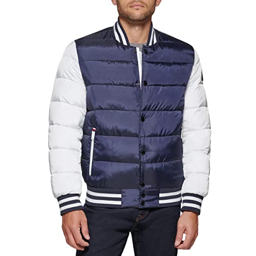 Tommy Hilfiger Herren Quilted Varsity Puffer Bomber, Midnight/Weiß, XL von Tommy Hilfiger