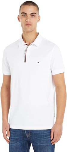 Tommy Hilfiger Herren Poloshirt Kurzarm Placket Regular Fit, Weiß (White), S von Tommy Hilfiger