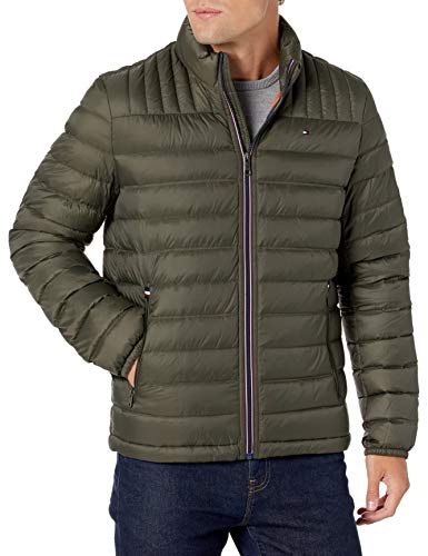 Tommy Hilfiger Herren Real Down Packable Puffer Jacke Daunenmantel, Oliv/Blatt für Mich (Leaf It to Me), L von Tommy Hilfiger