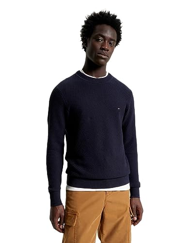 Tommy Hilfiger Herren Pullover Rectangular Structure Crew-Neck Strickpullover, Blau (Desert Sky), M von Tommy Hilfiger