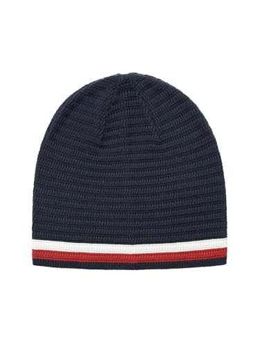 Tommy Hilfiger Herren Ribbed Ottoman Beanie-Mütze, Blau gestreift, Einheitsgröße von Tommy Hilfiger