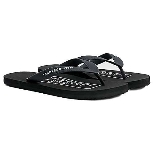 Tommy Hilfiger Herren Flip Flops Rubber Beach Sandal Badeschuhe, Schwarz (Black), 40 EU von Tommy Hilfiger