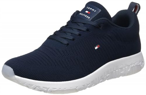 Tommy Hilfiger Herren Runner Sneaker Corporate Knit Rib Runner Sportschuhe, Blau (Desert Sky), 45 EU von Tommy Hilfiger