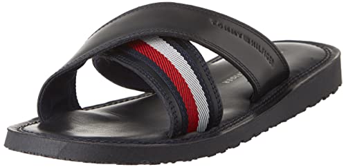 Tommy Hilfiger Herren Sandalen Criss Cross Sandal aus Leder, Blau (Desert Sky), 40 EU von Tommy Hilfiger