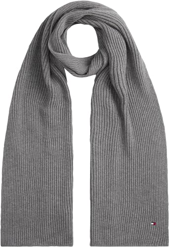 Tommy Hilfiger Herren Schal Flag Pima Cotton Cash aus Rippstrick, Grau (Mid Grey Heather), Einheitsgröße von Tommy Hilfiger