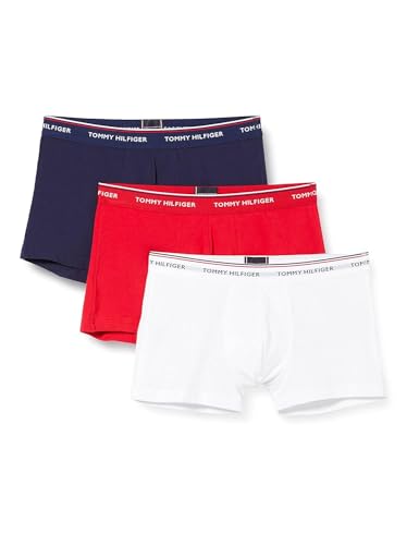 Tommy Hilfiger Herren 3er Pack Boxershorts Trunks Unterwäsche, Mehrfarbig (White/Tango Red/Peacoat), L von Tommy Hilfiger