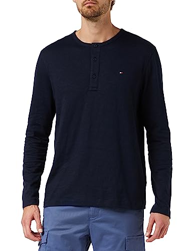 Tommy Hilfiger Herren Langarmshirt Henley Langarm, Blau (Desert Sky), XS von Tommy Hilfiger