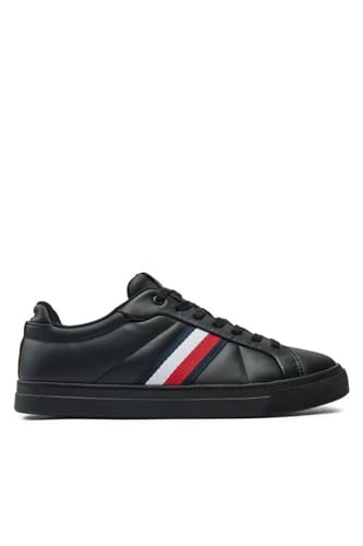 Tommy Hilfiger Herren Court Sneaker Icon Stripes Low Top, Schwarz (Black), 41 von Tommy Hilfiger