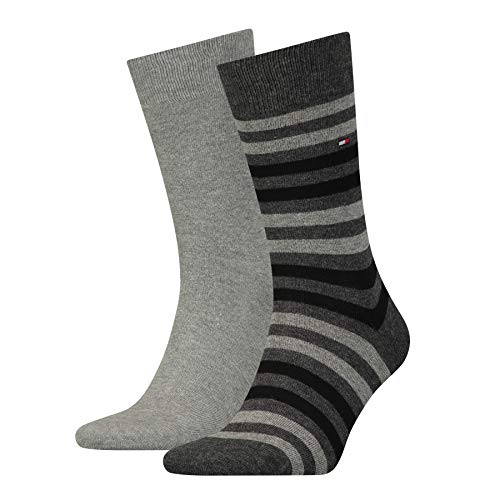 Tommy Hilfiger Herren Socken TH MEN DUO STRIPE SOCK 2P 472001001, 2er Pack, Gr. 39/42, Grau (Middle Grey Melange 758) von Tommy Hilfiger