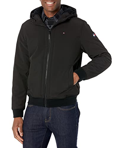 Tommy Hilfiger Herren Soft Shell Active Filled Bomberjacke, Schwarzer Sherpa-Futter W. Patch, M von Tommy Hilfiger
