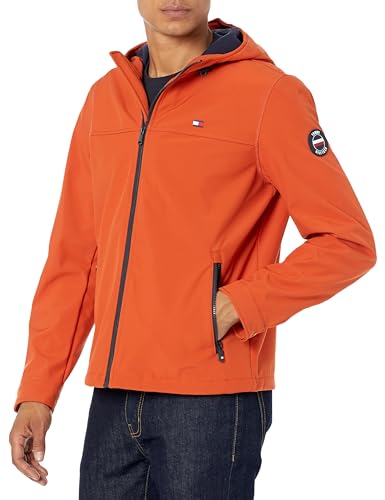 Tommy Hilfiger Herren Wasserabweisende Softshell-Kapuzenjacke Übergangsjacke, Burnt orange, M von Tommy Hilfiger