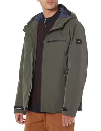 Tommy Hilfiger Herren Softshell Hoodie mit Reißverschluss Brusttasche Jacke, Oliv/Blatt für Mich (Leaf It to Me), L von Tommy Hilfiger