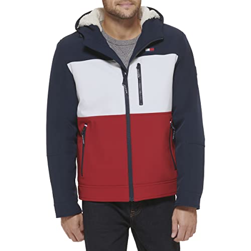Tommy Hilfiger Herren Softshelljacke mit Sherpa-Futter, Midnight/Ice/Red Combo, XL von Tommy Hilfiger