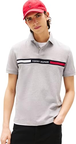 Tommy Hilfiger Herren Poloshirt Kurzarm Chest Insert Regular Fit, Grau (Light Grey Heather), XL von Tommy Hilfiger