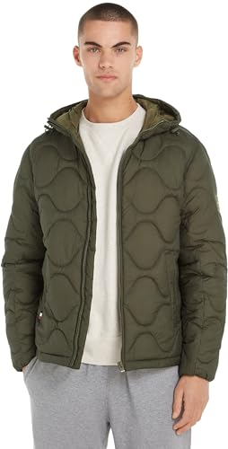 Tommy Hilfiger Herren Steppjacke mit Kapuze, Mehrfarbig (Army Green), XXL von Tommy Hilfiger