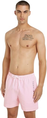 Tommy Hilfiger Herren Badehose Medium Drawstring Stripe Mittellang, Rosa (Ithaca White / Botanical Pink), XXL von Tommy Hilfiger