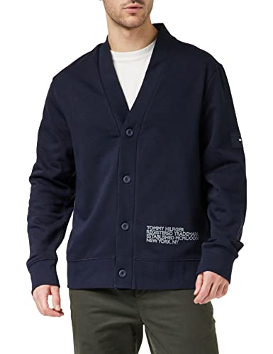 Tommy Hilfiger Herren Strickjacke Cardigan Badged Graphic Cardigan mit Knopfleiste, Blau (Desert Sky), M von Tommy Hilfiger