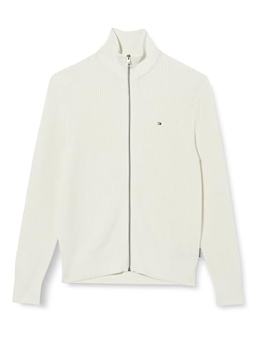 Tommy Hilfiger Herren Strickjacke Cardigan mit Reißverschluss Rib Zip Through Baumwolle, Weiß (Ivory), 3XL von Tommy Hilfiger