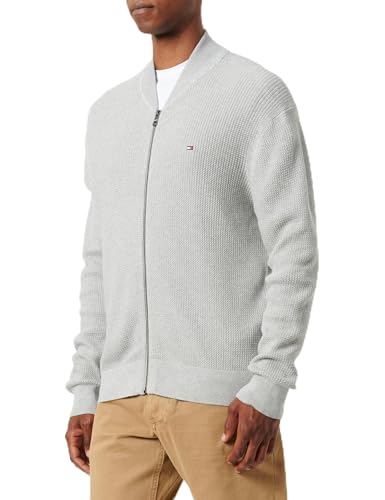 Tommy Hilfiger Herren Strickjacke Cardigan mit Reißverschluss Structure Baseball Zip Through ohne Kapuze, Grau (Light Grey Heather), S von Tommy Hilfiger