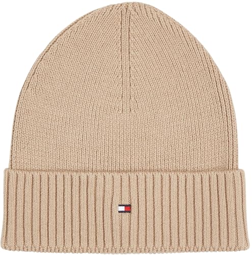 Tommy Hilfiger Herren Strickmütze Flag Cotton Beanie mit Kaschmir, Beige (Beige), Einheitsgröße von Tommy Hilfiger