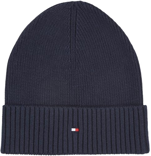 Tommy Hilfiger Herren Strickmütze Flag Cotton Beanie mit Kaschmir, Blau (Space Blue), Einheitsgröße von Tommy Hilfiger