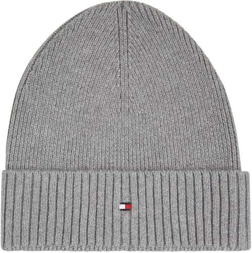 Tommy Hilfiger Herren Strickmütze Flag Cotton Beanie mit Kaschmir, Mehrfarbig (Mid Grey Heather), Einheitsgröße von Tommy Hilfiger
