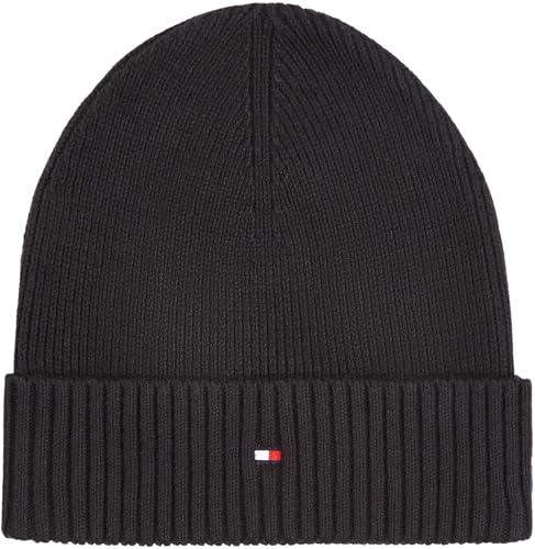Tommy Hilfiger Herren Strickmütze Flag Cotton Beanie mit Kaschmir, Schwarz (Black), Einheitsgröße von Tommy Hilfiger