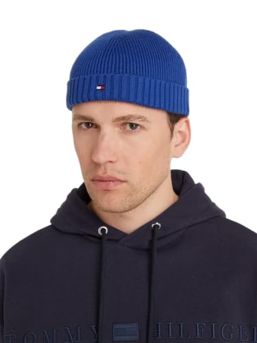 Tommy Hilfiger Herren Strickmütze TH Flag Short Beanie Wintermütze, Blau (Blue Sapphire), Einheitsgröße von Tommy Hilfiger