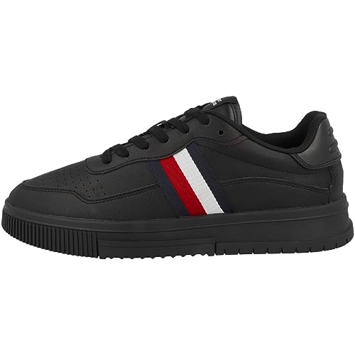 Tommy Hilfiger Herren Cupsole Sneaker Supercup Leather Stripes Schuhe, Schwarz (Triple Black), 40 von Tommy Hilfiger