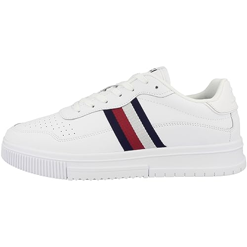 Tommy Hilfiger Herren Cupsole Sneaker Supercup Leather Stripes Schuhe, Weiß (White), 41 von Tommy Hilfiger