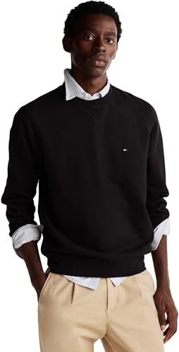 Tommy Hilfiger Herren Sweatshirt Essential Fleece Crew Neck Regular Fit, Schwarz (Black), XXL von Tommy Hilfiger