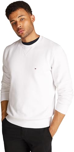 Tommy Hilfiger Herren Sweatshirt Essential Fleece Crew Neck Regular Fit, Weiß (White), 3XL von Tommy Hilfiger