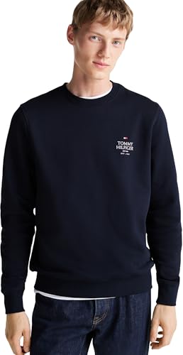 Tommy Hilfiger Herren Sweatshirt Hilfiger Stack Rundhalsausschnitt, Blau (Desert Sky), XS von Tommy Hilfiger