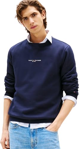 Tommy Hilfiger Herren Sweatshirt Logo Crewneck Rundhalsausschnitt, Blau (Desert Sky), M von Tommy Hilfiger