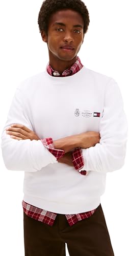 Tommy Hilfiger Herren Sweatshirt Small Crest Outline mit Rundhalsausschnitt, Weiß (White), M von Tommy Hilfiger
