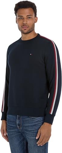 Tommy Hilfiger Herren Sweatshirt Stripe ohne Kapuze, Blau (Desert Sky), XS von Tommy Hilfiger