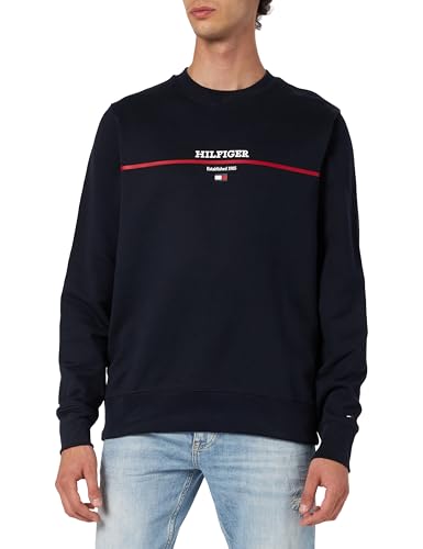 Tommy Hilfiger Herren Sweatshirt Stripe ohne Kapuze, Blau (Desert Sky), XS von Tommy Hilfiger