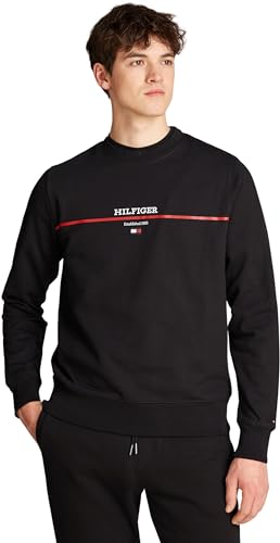 Tommy Hilfiger Herren Sweatshirt Stripe ohne Kapuze, Schwarz (Black), XS von Tommy Hilfiger