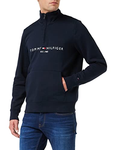 Tommy Hilfiger Herren Sweatshirt mit Reißverschluss Zipper Mockneck Halber Zipper, Blau (Desert Sky), 3XL von Tommy Hilfiger