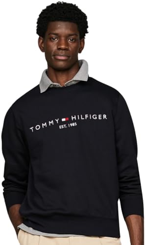Tommy Hilfiger Herren Sweatshirt Tommy Logo Sweatshirt ohne Kapuze, Blau (Desert Sky), XS von Tommy Hilfiger
