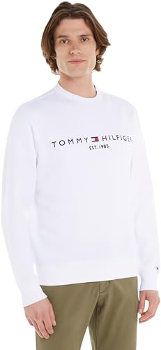 Tommy Hilfiger Herren Sweatshirt Tommy Logo Sweatshirt ohne Kapuze, Weiß (White), M von Tommy Hilfiger