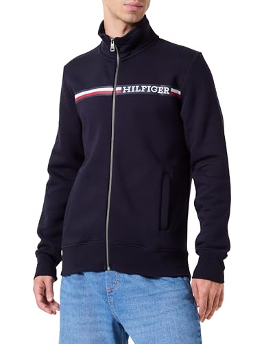 Tommy Hilfiger Herren Sweatshirt mit Reißverschluss Chest Stripe Zip Through ohne Kapuze, Blau (Desert Sky), XS von Tommy Hilfiger