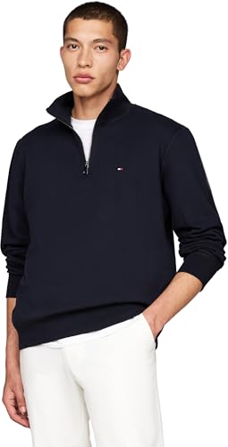 Tommy Hilfiger Herren Sweatshirt mit Reißverschluss Essential Fleece 1/4 Zip Mock-Rollkragen, Blau (Desert Sky), M von Tommy Hilfiger
