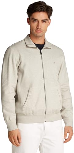 Tommy Hilfiger Herren Sweatshirt mit Reißverschluss Essential Fleece Stehkragen, Beige (Heathered Oatmilk), L von Tommy Hilfiger