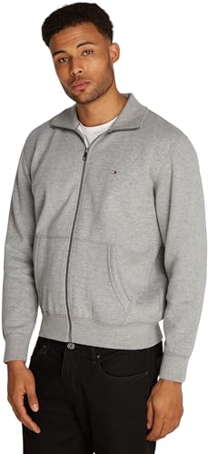 Tommy Hilfiger Herren Sweatshirt mit Reißverschluss Essential Fleece Stehkragen, Grau (Medium Grey Heather), L von Tommy Hilfiger