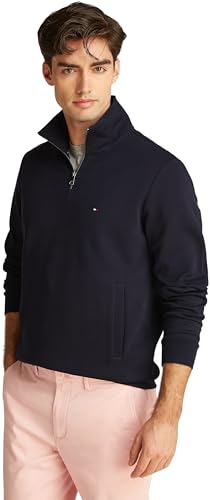 Tommy Hilfiger Herren Sweatshirt mit Reißverschluss Essential Intechno 1/4 Zip mit Stehkragen, Blau (Desert Sky), XL von Tommy Hilfiger